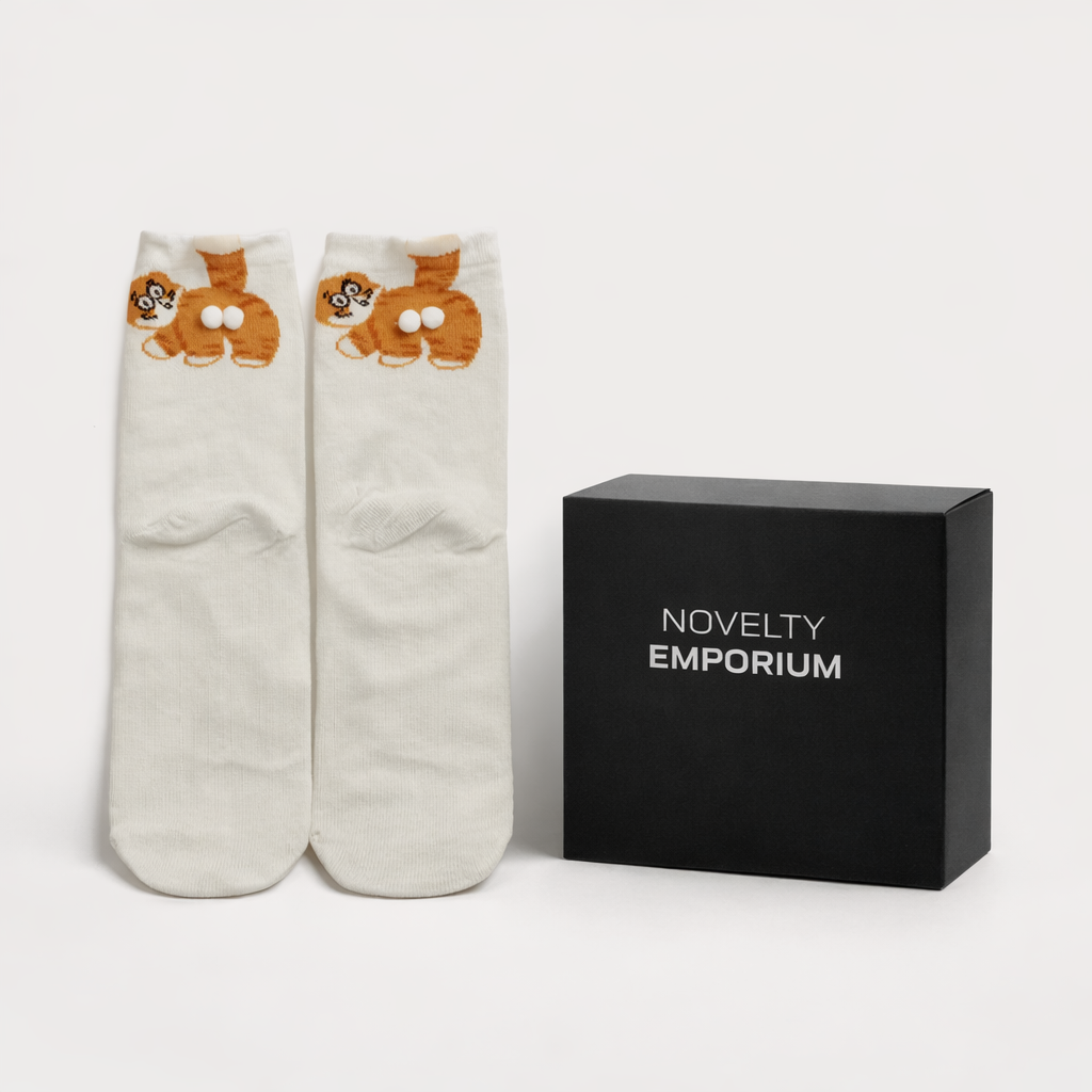 Cute Cat Balls Crew Socks – Quirky 3D Cat Design Socks for Men & Women