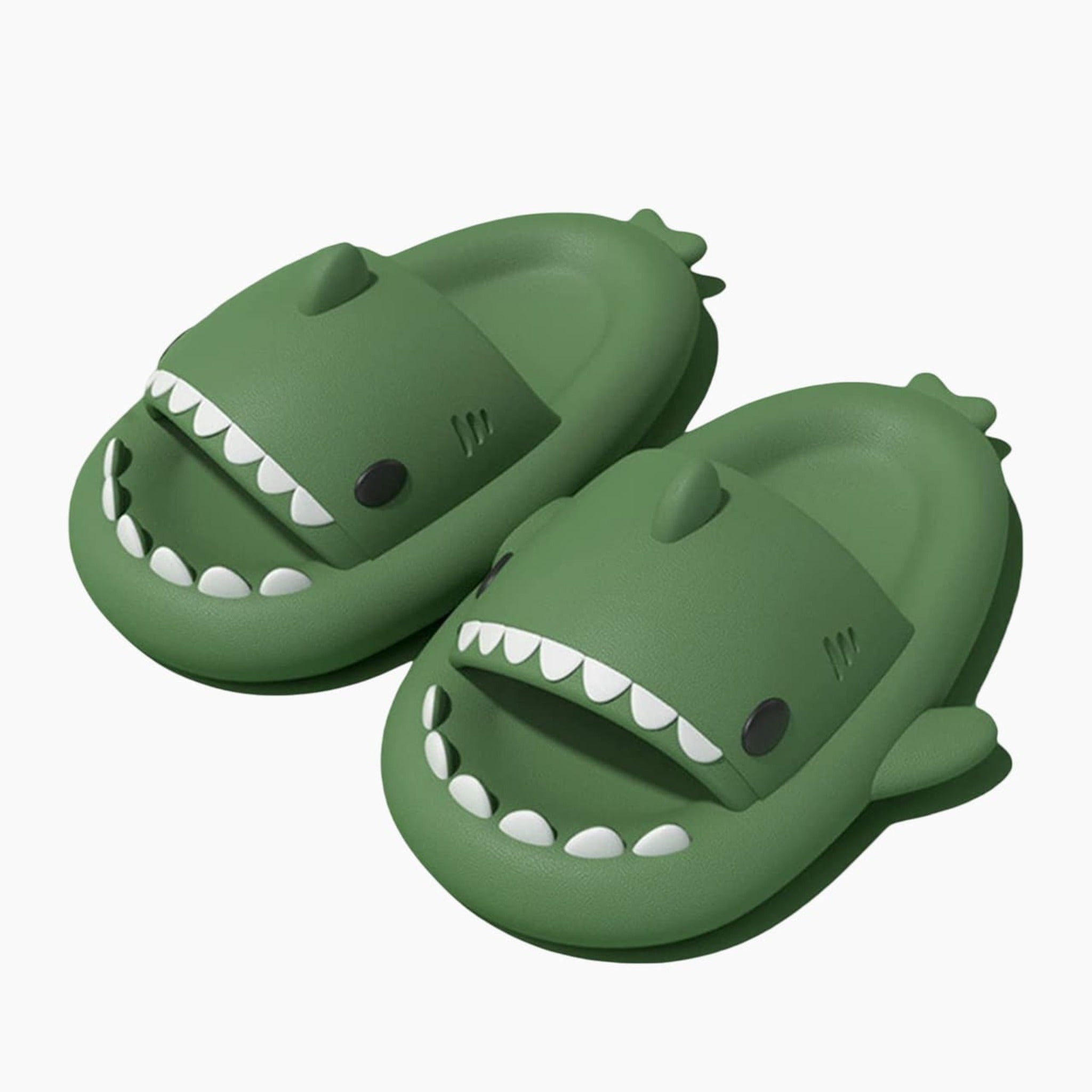 Shark Slides Slippers – Soft Foam Novelty House Shoes for Men and Women - Dark Green / 8C (5.91 inch) - Gifts