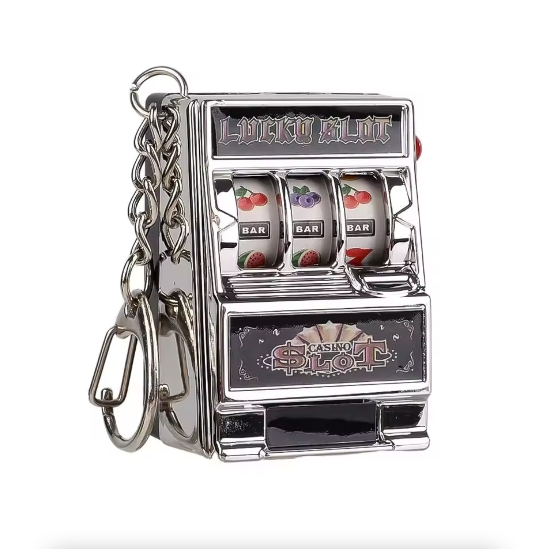 Mini Casino Slot Machine Keychain – Lucky Jackpot Pocket Toy Silver