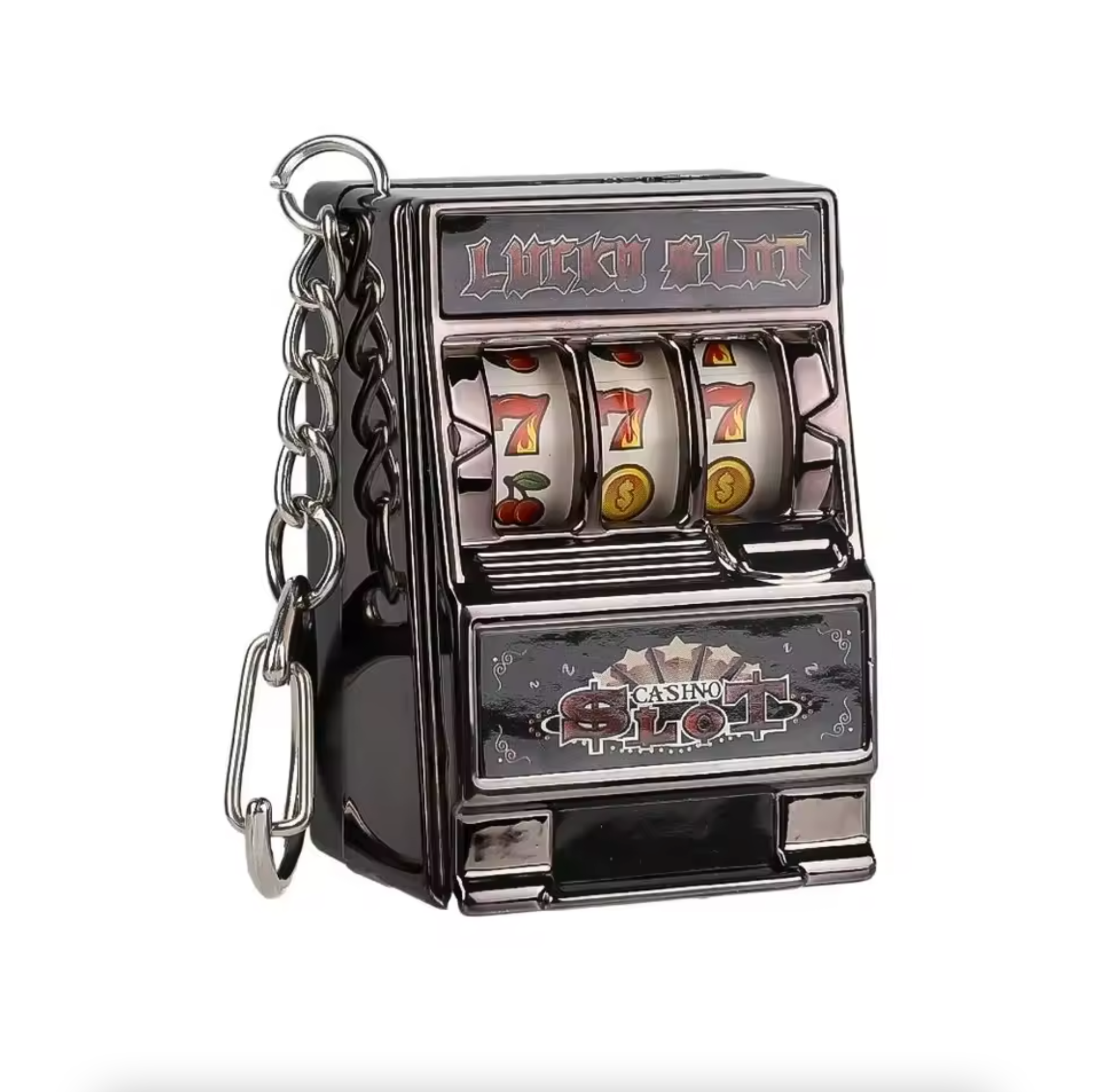 Mini Casino Slot Machine Keychain – Lucky Jackpot Pocket Toy Black