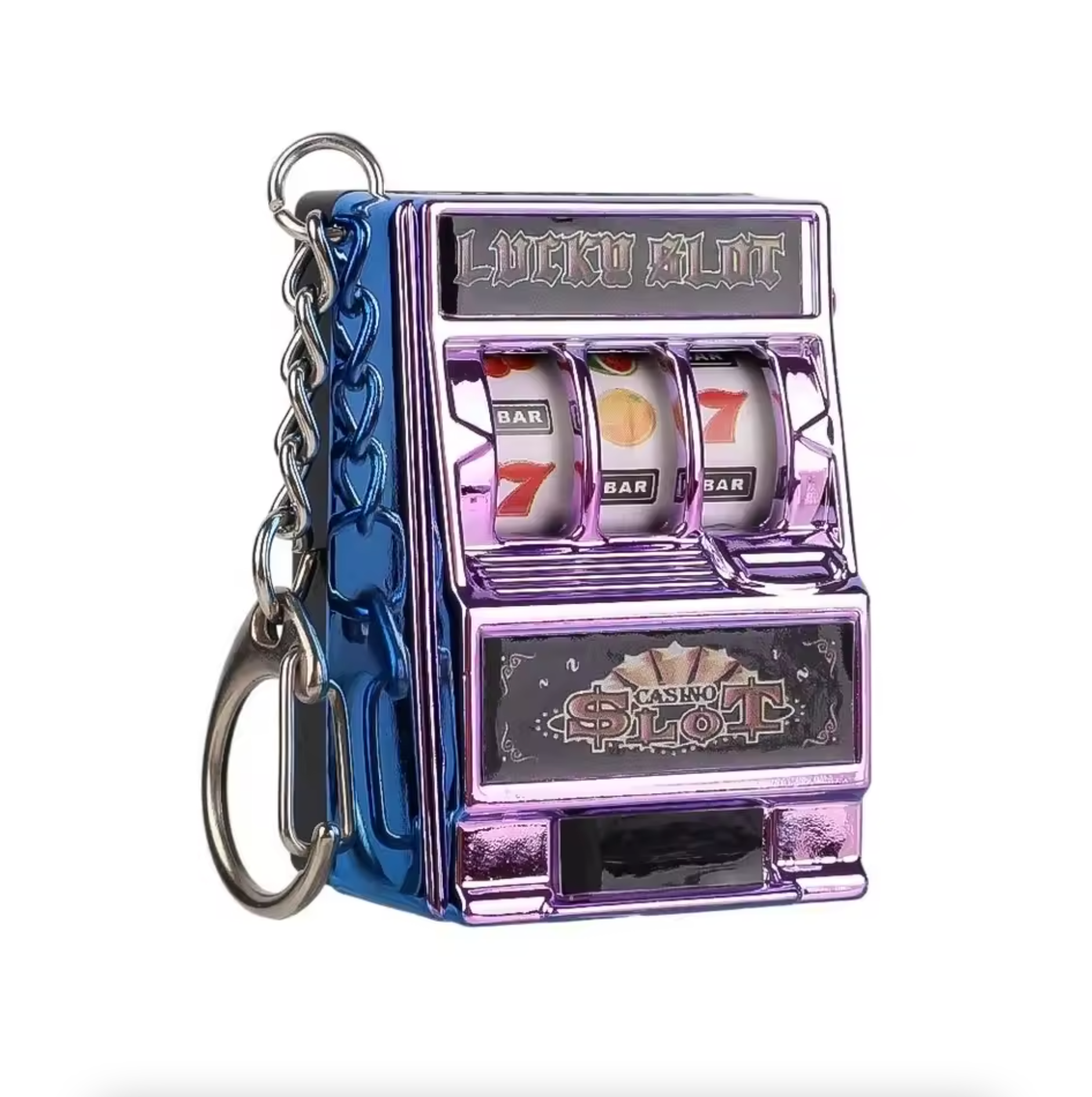Mini Casino Slot Machine Keychain – Lucky Jackpot Pocket Toy Purple