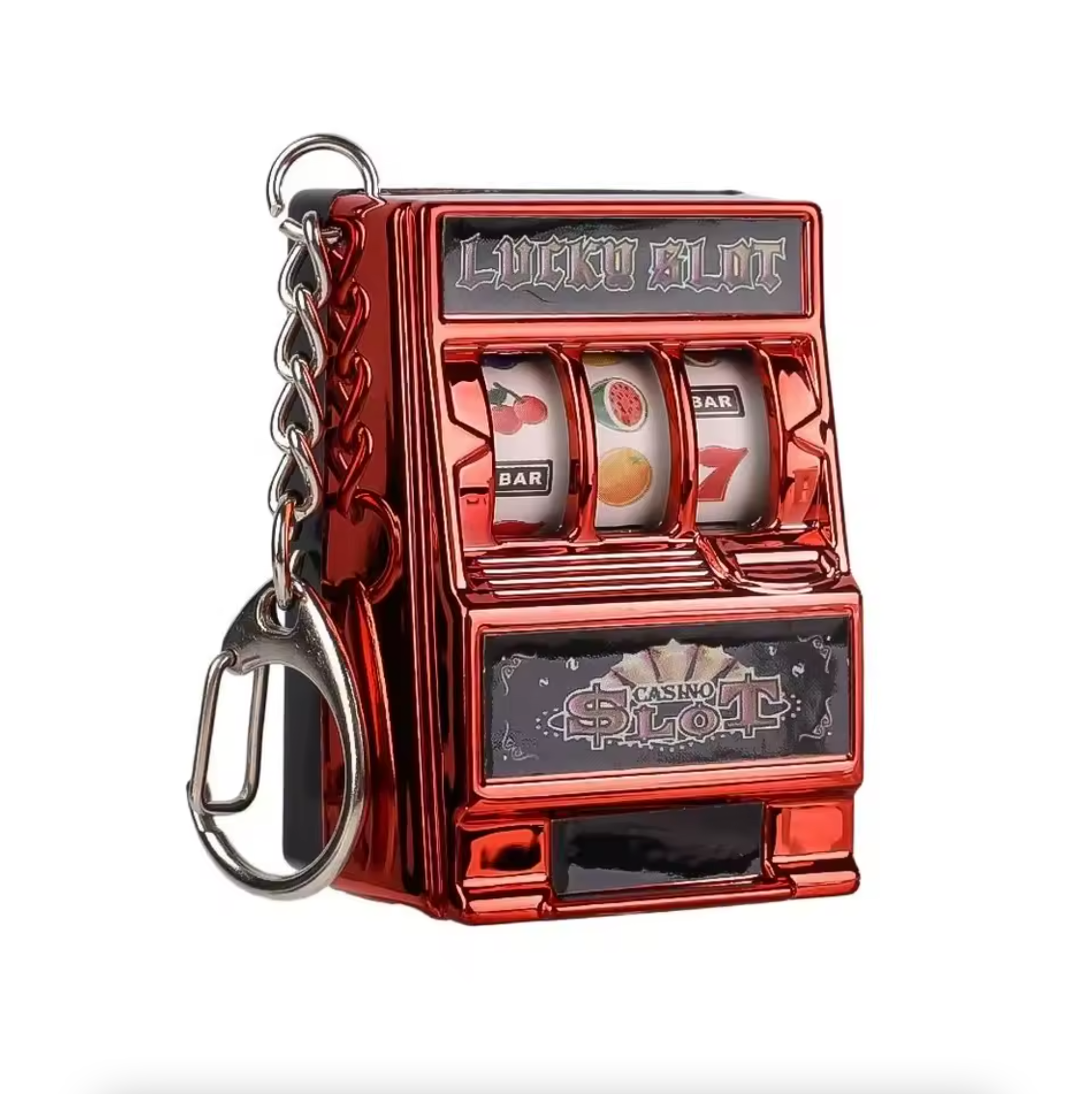 Mini Casino Slot Machine Keychain – Lucky Jackpot Pocket Toy Red