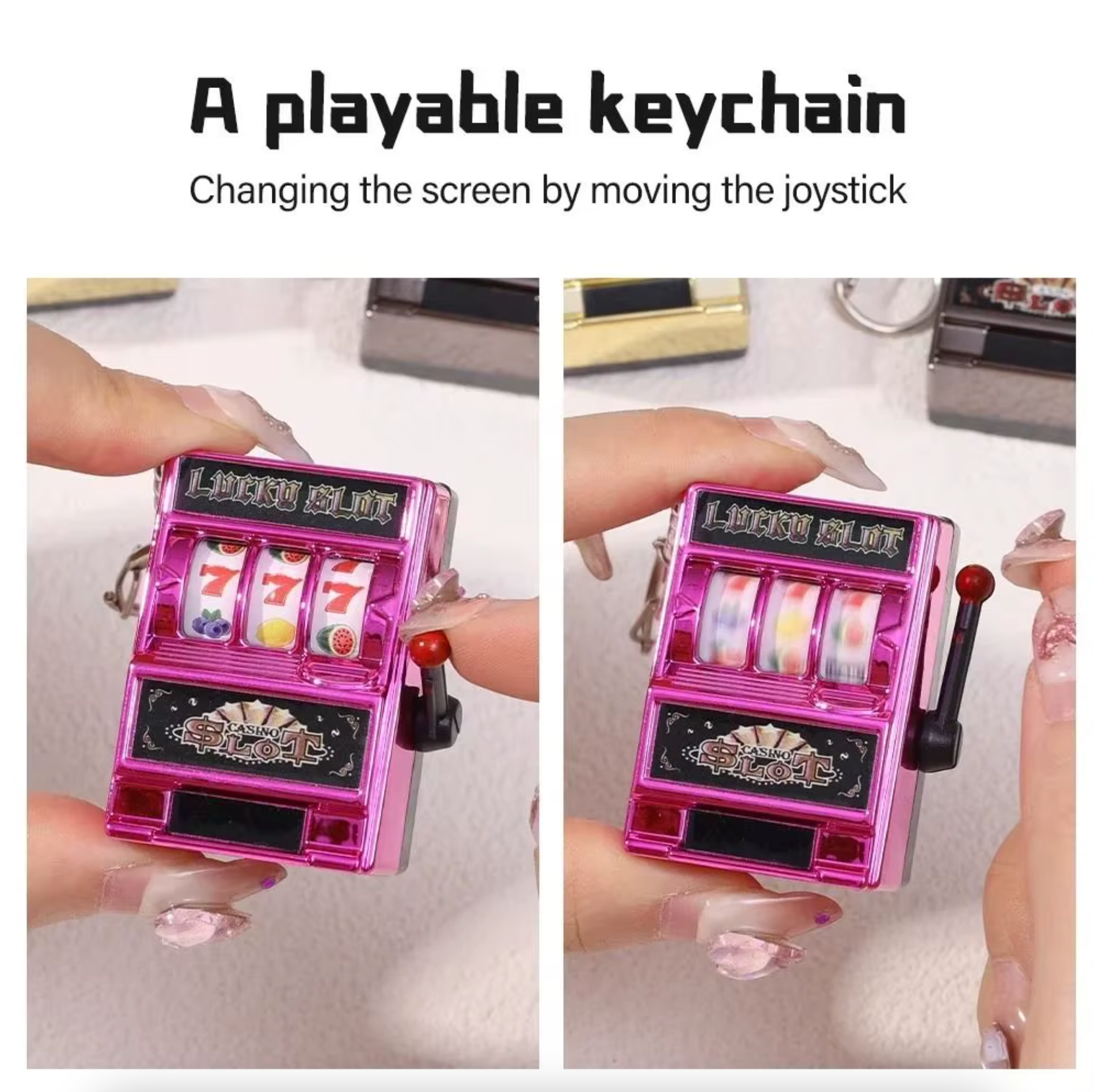 Mini Casino Slot Machine Keychain – Lucky Jackpot Pocket Toy